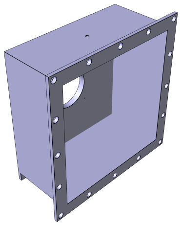 Source CAD render of a flanged rectangular chamber